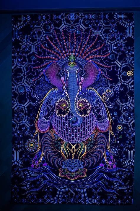 Psychedelic Art Psy Ganesha Uv Fabric Backdrop Fluorescent Glow Fabric