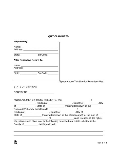 Free Michigan Quit Claim Deed Form Pdf Word Eforms State Bar Of