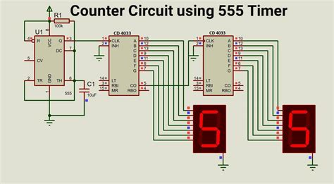 0 To 99 Counter Circuit Using 555 Timer And Cd4033 Ic