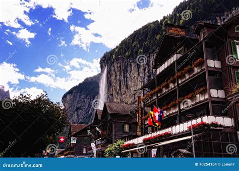 Hotel Oberland And Staubbach Falls In Lauterbrunnen Jungfrau Region