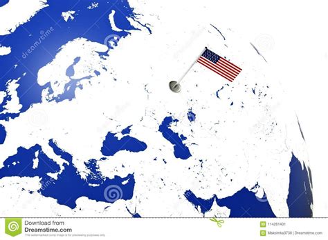 Usa Flag Country Flag With Chrome Flagpole On The World Map 3d