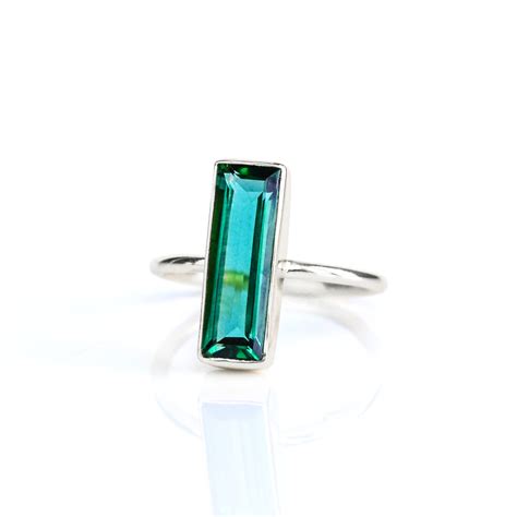 Green Tourmaline Bar Ring Unique Geometric Ring Danique Jewelry