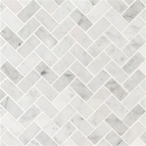 Carrara White Marble Honed Herringbone Mosaic 1 X 2 In