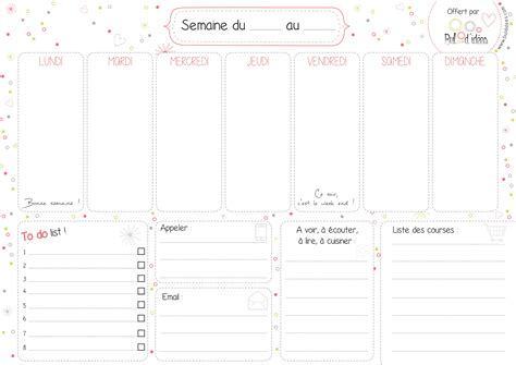 Planning de semaine excel (semainier) modifiable et gratuit: Semainier - Planning de semaine en PDF imprimable gratuitement