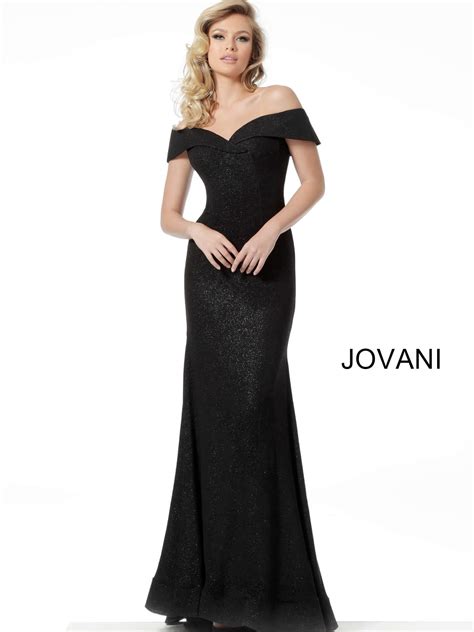 Jovani 64533 Black Glitter Off The Shoulder Formal Gown