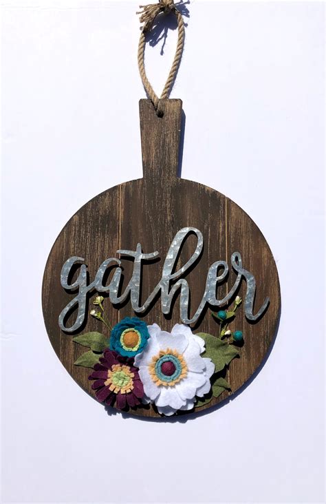 You can find the wreath i have here >>> boxwood wreath the galvanized farm caddy here >>> farm caddy with handle. Wood Metal Felt Flower Gather Sign- Gather Sign- Felt ...