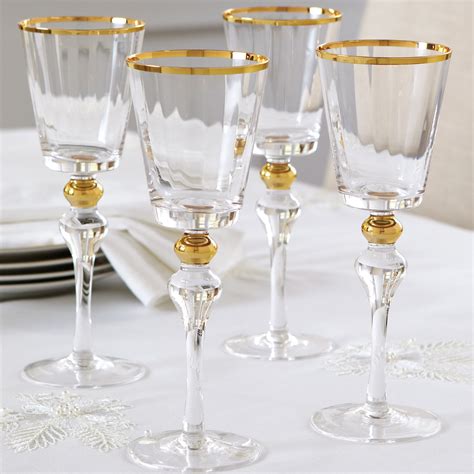 gold rim wine glasses set of 4 kitchen brylane home
