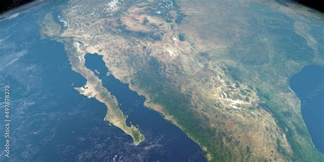 Baja California Peninsula In Earth Planet Aerial View 3d Render Stock