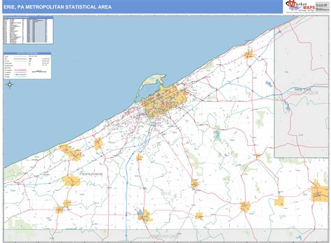 Erie, PA Metro Area Wall Map Basic Style by MarketMAPS - MapSales