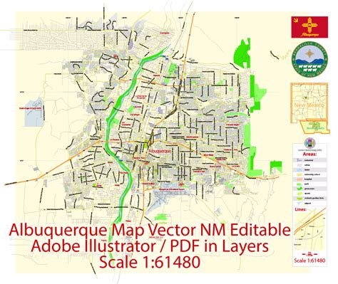 Albuquerque Map Vector City Plan Editable Illustrator Street Map In Layers
