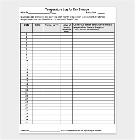 Free Temperature Log Sheet Templates Pdf