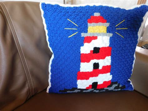 Crochet Lighthouse Pillow Decorative Pillow Birthday T Etsy