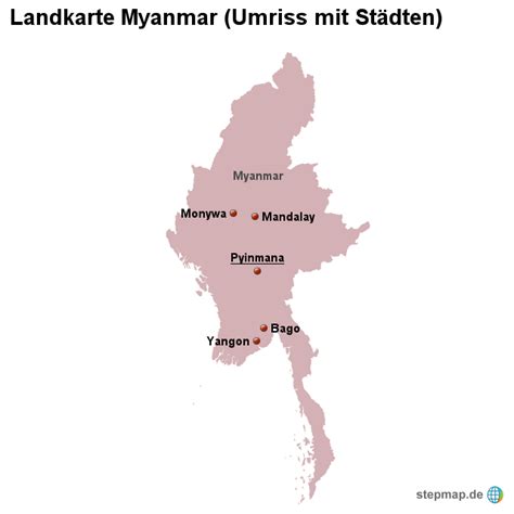 Weltkarte mit farbiger kennzeichnung der warnstufen vorliegender reisewarnungen verschiedener behörden. Landkarte Myanmar (Umriss mit Städten) von länderkarte ...
