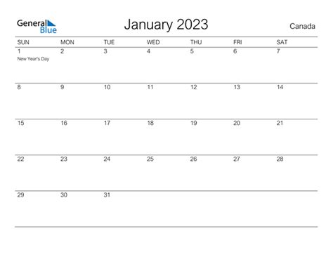 January 2023 Calendar Canada Get Calendar 2023 Update