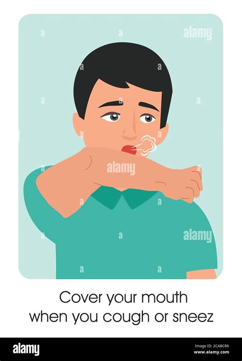 Cover Your Mouth And Nose With Arm When Cough Or Sneeze Vector Warning