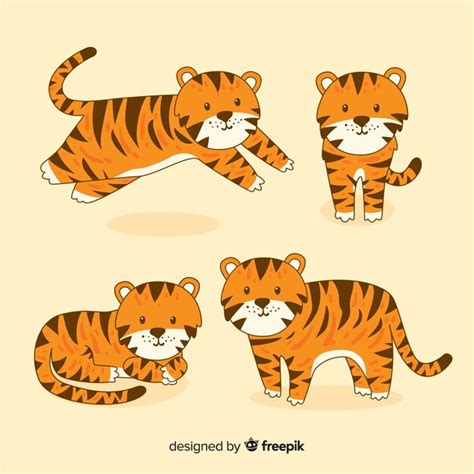 Premium Vector Collection Of Hand Drawn Tigers