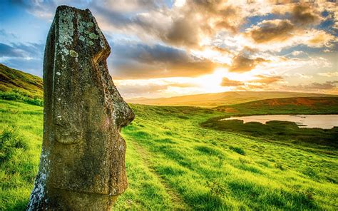 Landscape Nature Moai Rapa Nui Easter Island Archeology Statue Sunset