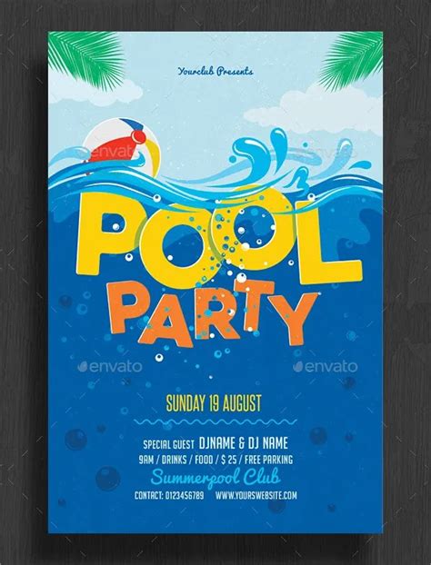 Blank Free Printable Pool Party Invitations Templates