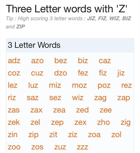 3 Letter Words With Z Best Scrabble Words Three Letter Words