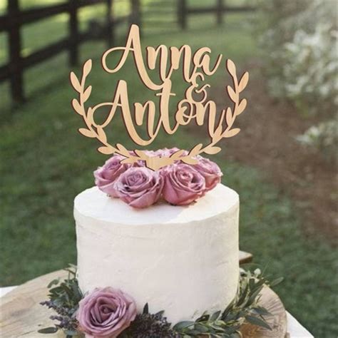 Rustic Wooden Cake Topper Personalized Couple Names Wedding Cake