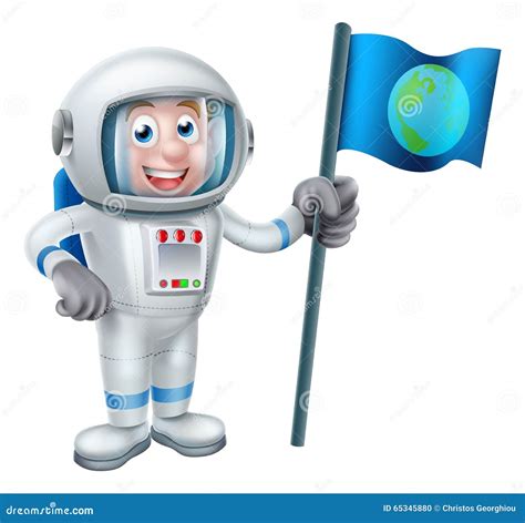 Cartoon Astronaut Holding Flag Stock Vector Illustration Of
