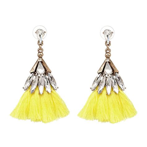 yellow long tassel earrings 2018 bohemian indian ethnic vintage trendy long fringe earrings