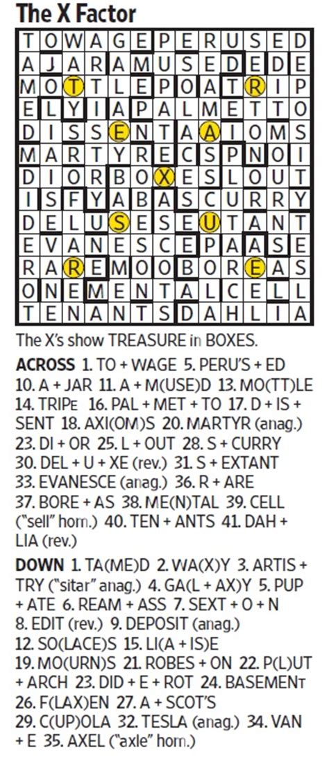 Please find below all wall street journal october 29 2019 crossword answers. The X Factor (Saturday Puzzle, May 20) - WSJ Puzzles - WSJ