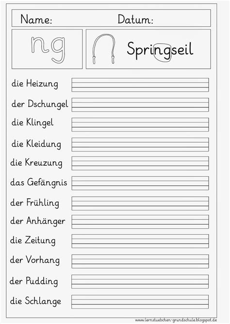 Kostenlose arbeitsblätter und übungen für deutsch in der 1. Lernstübchen: Übungsblätter zum Lesen und Schreiben - ng