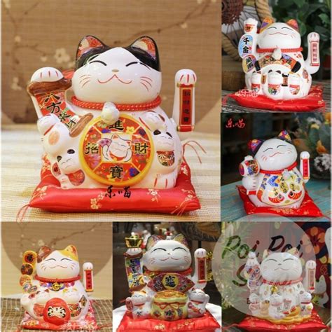 Jual Patung Pajangan Boneka Kucing Hoki Premium Keramik 20cm Tatakan