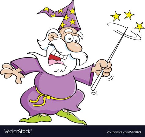 Cartoon Wizard Waving A Magic Wand Vector Image On Vectorstock Wizard