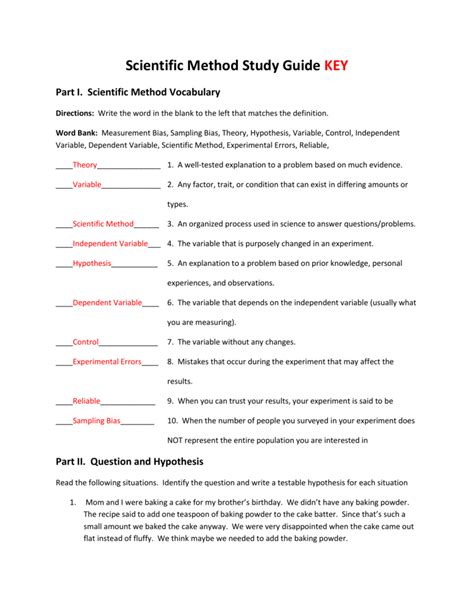 Scientific Method Worksheet Answer Key