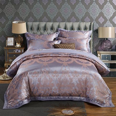 2018 Silver Purple European Bedding Set 4Pc Queen King Size Silk Cotton