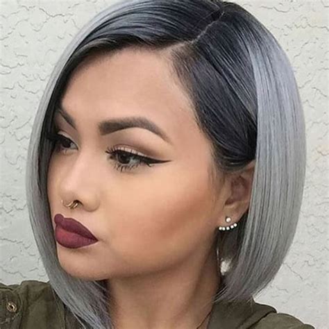 Cute Ombre Black Gray Sliver Mix Color For Short Hair 2017