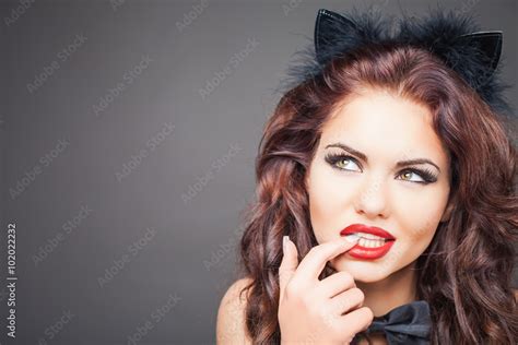 Sexy Woman With Cat Carnival Mask Ears Stock Photo Adobe Stock