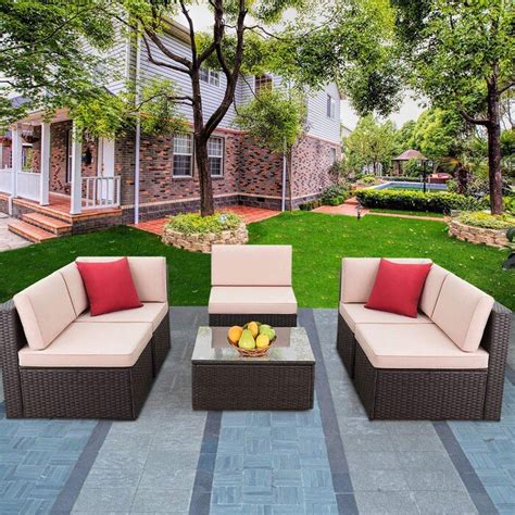 Walnew 6 Pieces Outdoor Sectional Sofa Set Pe Wicker Rattan Sectional