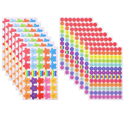 Buy 20 Sheet 1390 Pcs Happy Face Stickers Rainbow Smiley Star Stickers