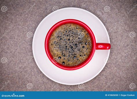 Fresh Frothy Espresso Coffee In A Red Mug Stock Photo Image Of