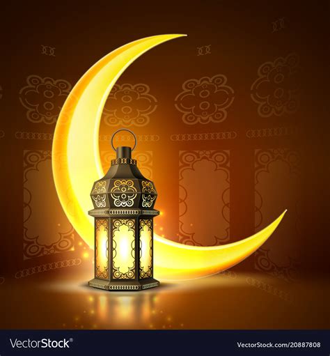 Ramadan Kareem Lantern Realistic Moon Royalty Free Vector