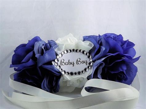 Baby sock corsage, handmade baby sock shower corsage, baby shower gift baby shower corsages handcrafted to match your color choices. Blue Ombre Maternity Sash Corsage Baby Shower Belt Belly ...