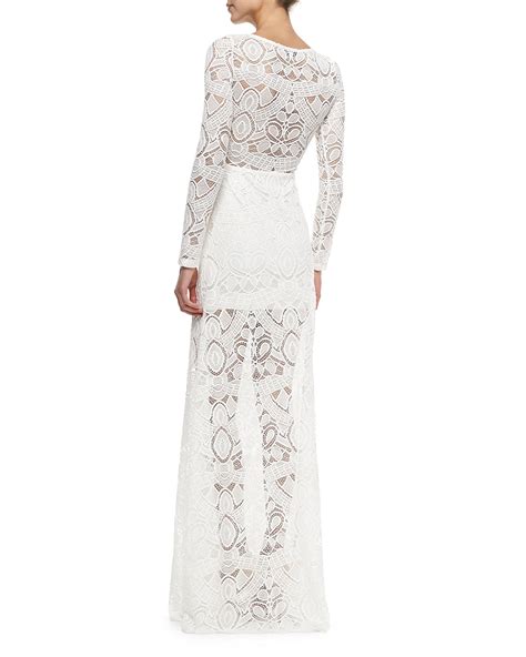 Lyst Alexis Marisol Long Sleeve Lace Overlay Gown In White