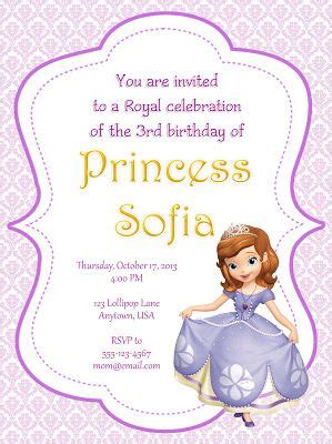 Please allow about 1 business day for each revision please note. Sofia the First Party Invitations | Invitaciones al primer cumpleaños, Invitaciones de ...