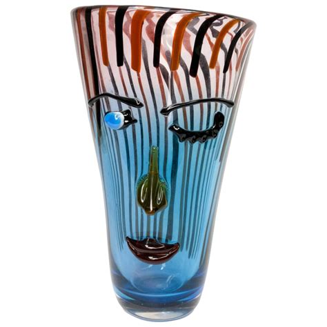 Modernist Murano Blown Art Glass 3d Abstract Portrait Face Vase Italy At 1stdibs