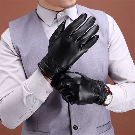 Genuine Leather Gloves Male Men Sheepskin Gloves Anti Slip Winter