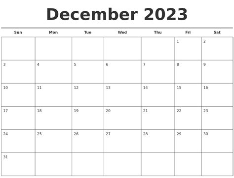 December 2023 Free Calendar Template
