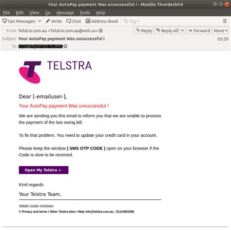 telstra customers warned of “unsuccessful payment” in new scam