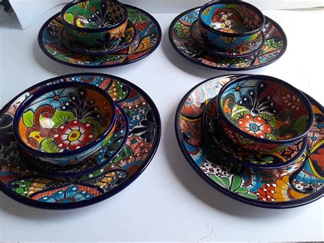 24 Piece Mexican Pottery Talavera Dinnerware Set Seat 6 Etsy