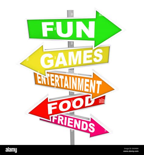 Fun Entertainment Activity Signs Pointing Directions Stock Photo Alamy