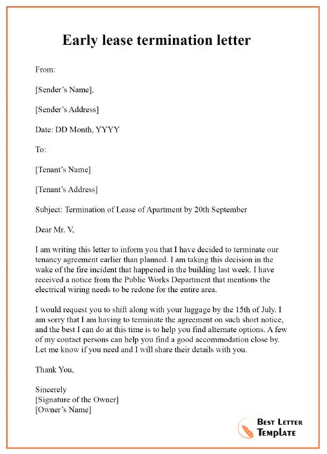 sample letter to landlord to terminate lease collection letter template collection