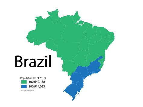 Brazil Split Into 2 Areas Of Equal Population South America Map