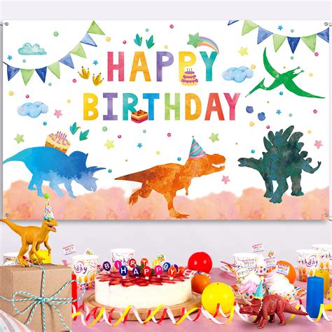 Dinosaur Happy Birthday Backdrop Dinosaur Party Supplies Dinosaur
